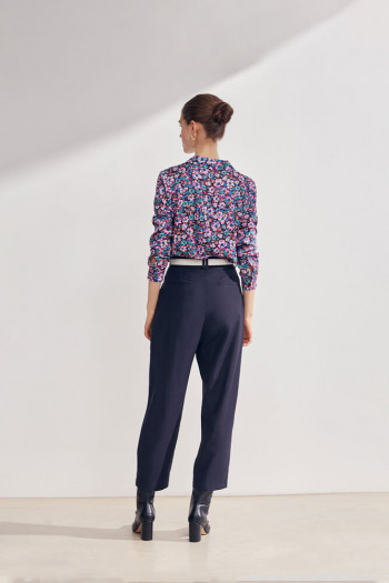 Pantalon bleu nuit à pinces-SUNCOO