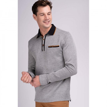 Polo homme manches longues gris clair