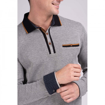 Polo homme manches longues gris clair