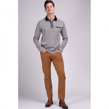 Polo homme manches longues gris clair
