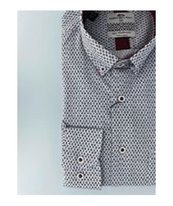 Dario Beltran Chemise manches longues fond blanc micro-motifs rouge