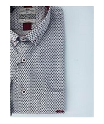 Dario Beltran Chemise manches longues fond blanc micro-motifs rouge