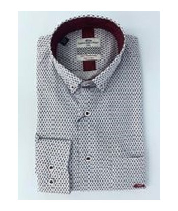 Dario Beltran Chemise manches longues fond blanc micro-motifs rouge