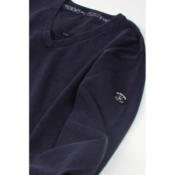 LA SQUADRA Pull marine col V coton