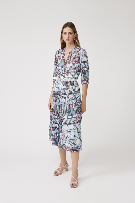 Robe chemise imprimé fleuri géométrique SUNCOO-Boutique Caprices Robe chemise imprimé fleuri géométrique SUNCOO-Boutique Caprices