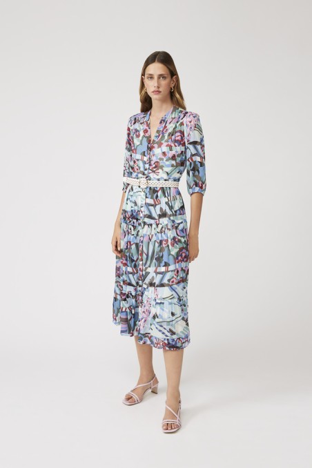 Robe chemise imprimé fleuri géométrique  SUNCOO-Boutique Caprices