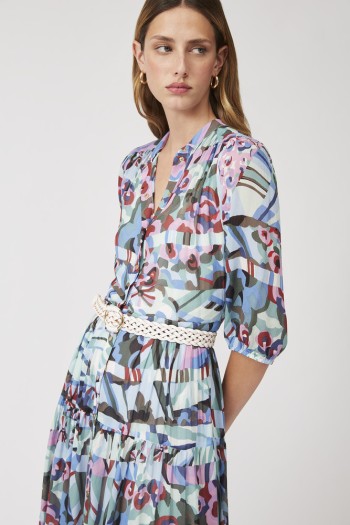 Robe chemise imprimé fleuri géométrique  SUNCOO-Boutique Caprices