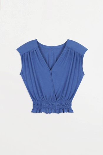 SUNCOO Top fluide bleu détails smocks