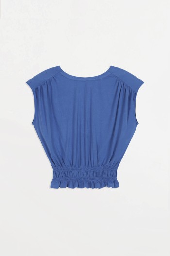 SUNCOO Top fluide bleu détails smocks