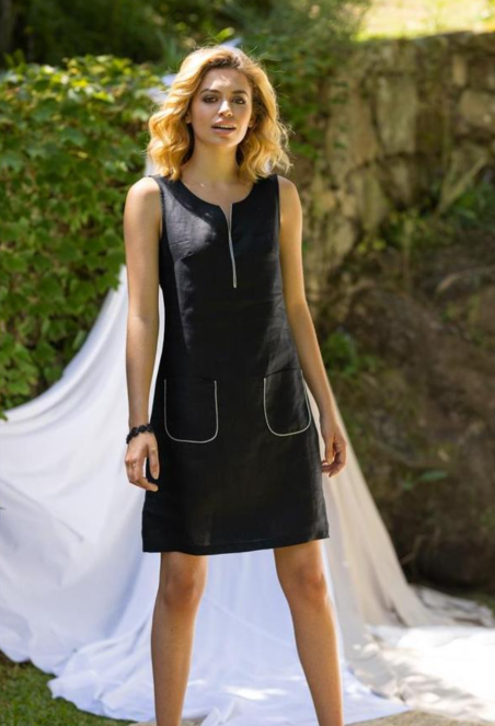 MALOKA Robe lin noire Romane