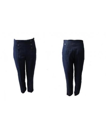Pantalon femme lin à pont indigo-MALOKA