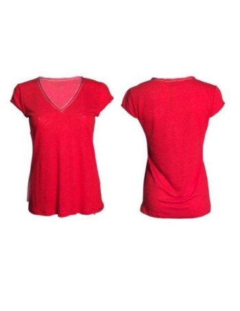 Tee-shirt femme maille lin rouge-MALOKA