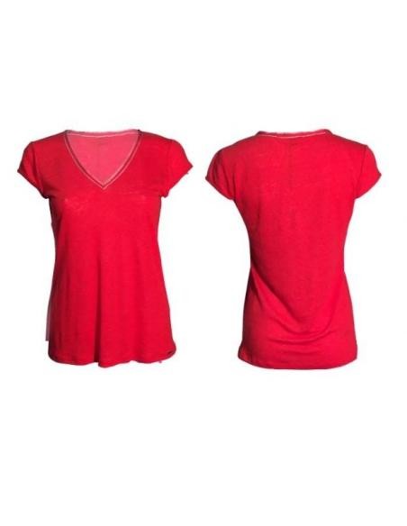 Tee-shirt femme maille lin rouge-MALOKA