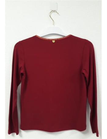 T-shirt col v rouge bordeaux femme