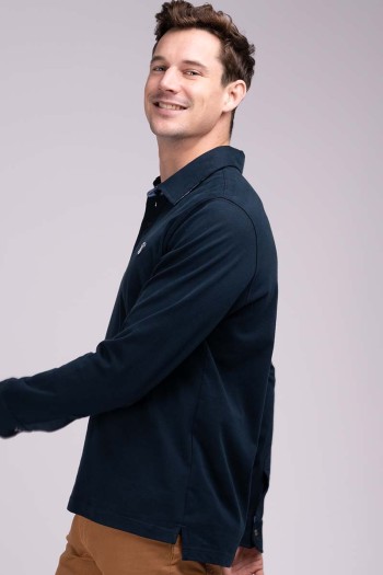 Polo homme manches longues bleu marine
