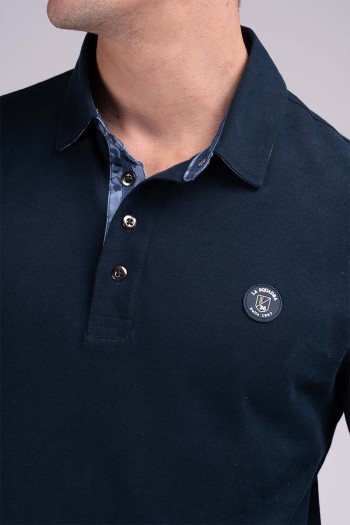 Polo homme manches longues bleu marine