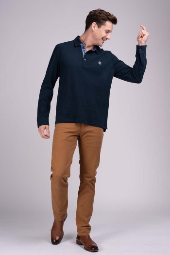 Polo homme manches longues bleu marine