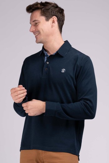 Polo homme manches longues bleu marine