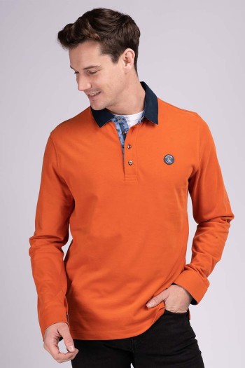 Polo homme manches longues orange