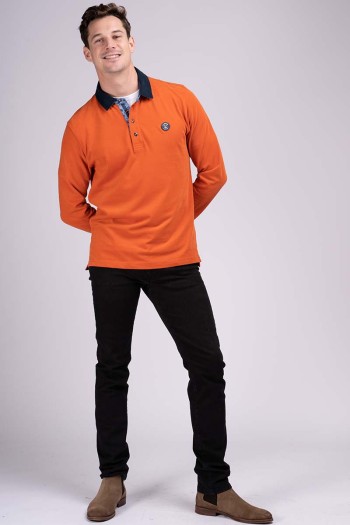 Polo homme manches longues orange