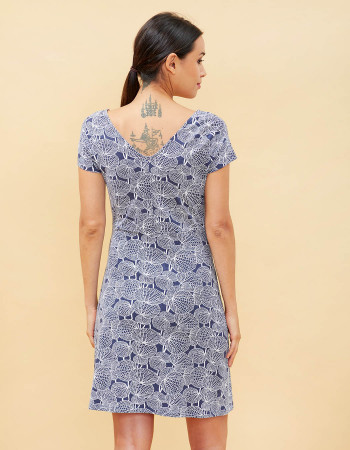 Robe manches courtes imprimé Végétal bleu foncé-LA FIANCEE
