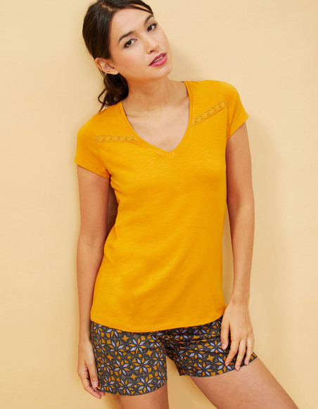 Tee-shirt femme Daktari encolure V tournesol -La Fiancée