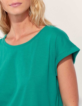 Encolure du Tee-shirt manches courtes vert femme Cébane- La Fiancée
