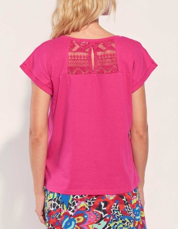 Vue du dos du Tee-shirt manches courtes rose femme Cébane- La Fiancée