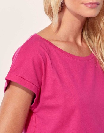 Encolure ronde du Tee-shirt manches courtes rose femme Cébane -La Fiancée