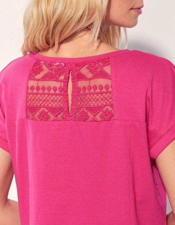 Dos avec dentelle du Tee-shirt manches courtes rose femme Cébane -La Fiancée