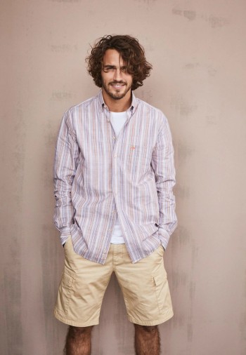 Chemise coton rayures bleues et violettes