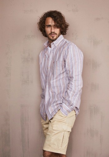 Chemise coton rayures bleues et violettes