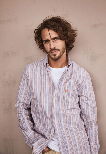Chemise coton rayures bleues et violettes