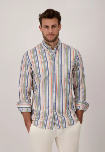 Chemise coton rayures bleues et vertes