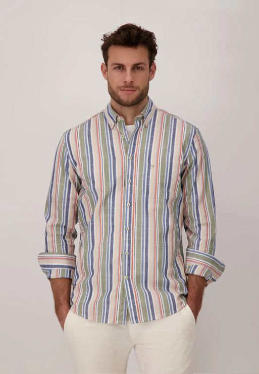 Chemise coton rayures bleues et vertes