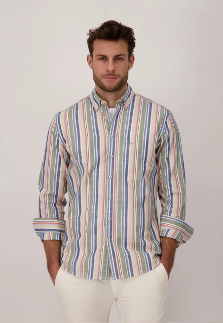 Chemise coton rayures bleues et vertes