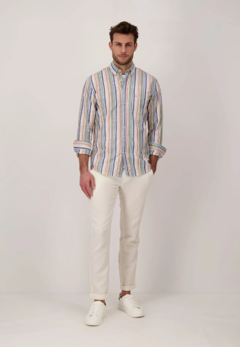 Chemise coton rayures bleues et vertes