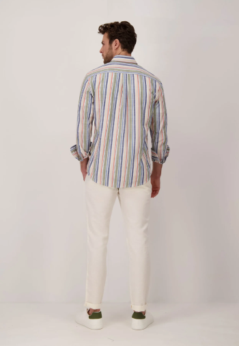 Chemise coton rayures bleues et vertes