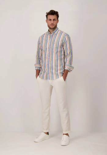 Chemise coton rayures bleues et vertes