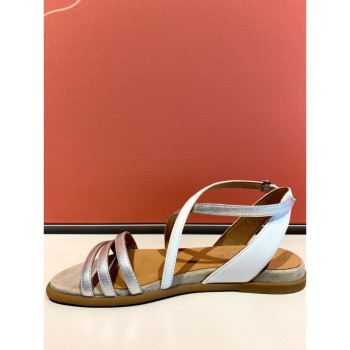 ADIGE Sandales plates femme cuir blanc et argent