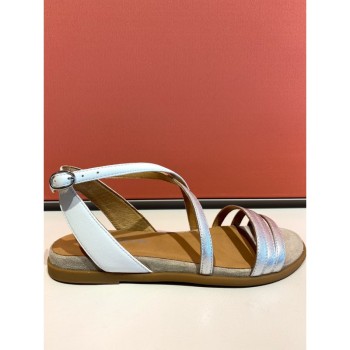ADIGE Sandales plates femme cuir blanc et argent