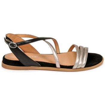 ADIGE Sandales plates femme cuir noir et argent