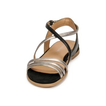 ADIGE Sandales plates femme cuir noir et argent