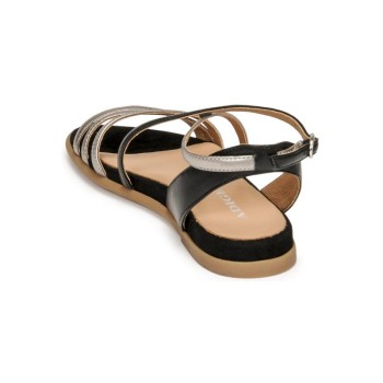 ADIGE Sandales plates femme cuir noir et argent