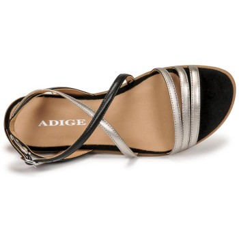 ADIGE Sandales plates femme cuir noir et argent