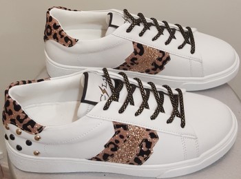 Sneakers femme doré motif léopard - CL11 Sneakers