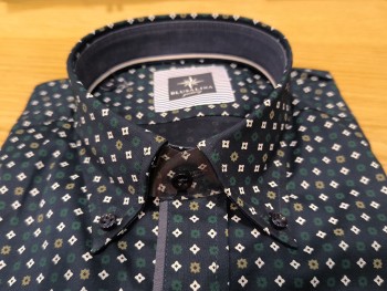 Chemise homme bleu marine à motifs verts - BLUSALINA