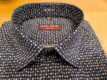 Chemise homme bleu à motifs bleu et beige
