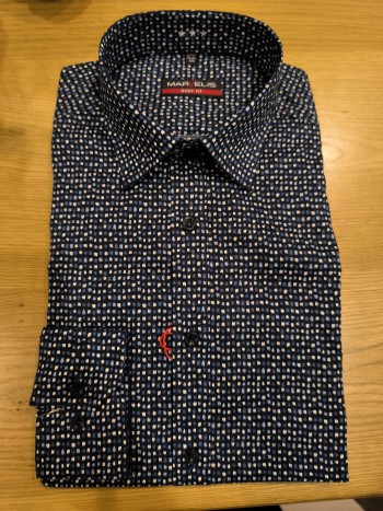 Chemise homme bleu à motifs bleu et beige