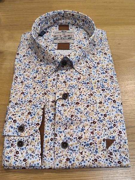 Chemise homme manches longues motif fleuri